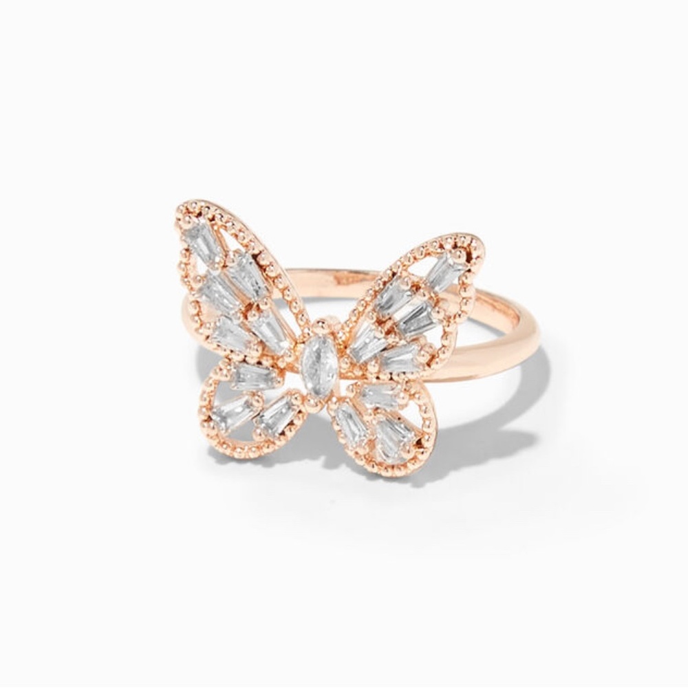 CZ Butterfly Ring rose gold tone size 8